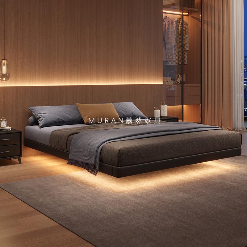 无床头床意式极简主卧豪华双人床悬浮床架高端无靠背2米x2米2大床