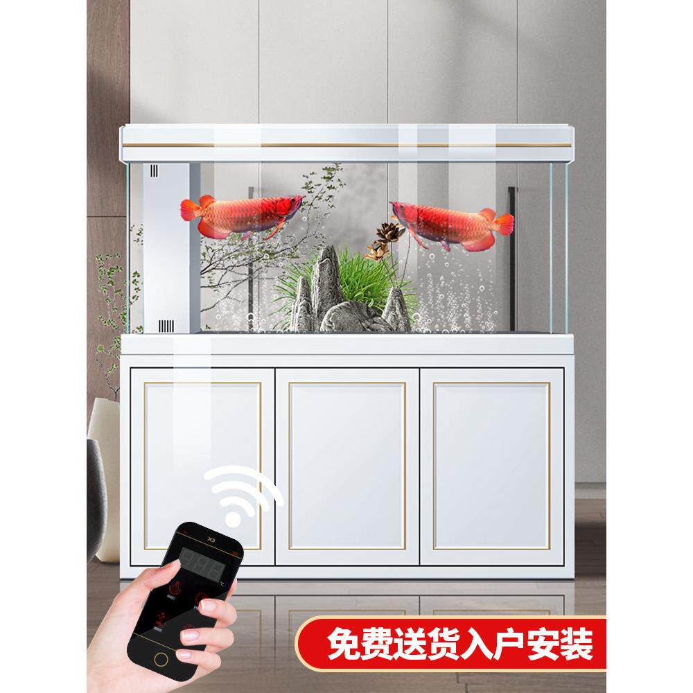 大型鱼缸2025年新款简约白轻奢超白龙鱼缸客厅屏风隔断智能水族箱