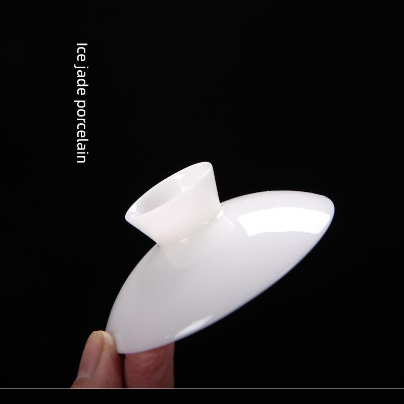 冰种玉瓷盖碗单盖子璞玉素烧哑光羊脂玉白瓷三才杯泡茶碗盖子单配