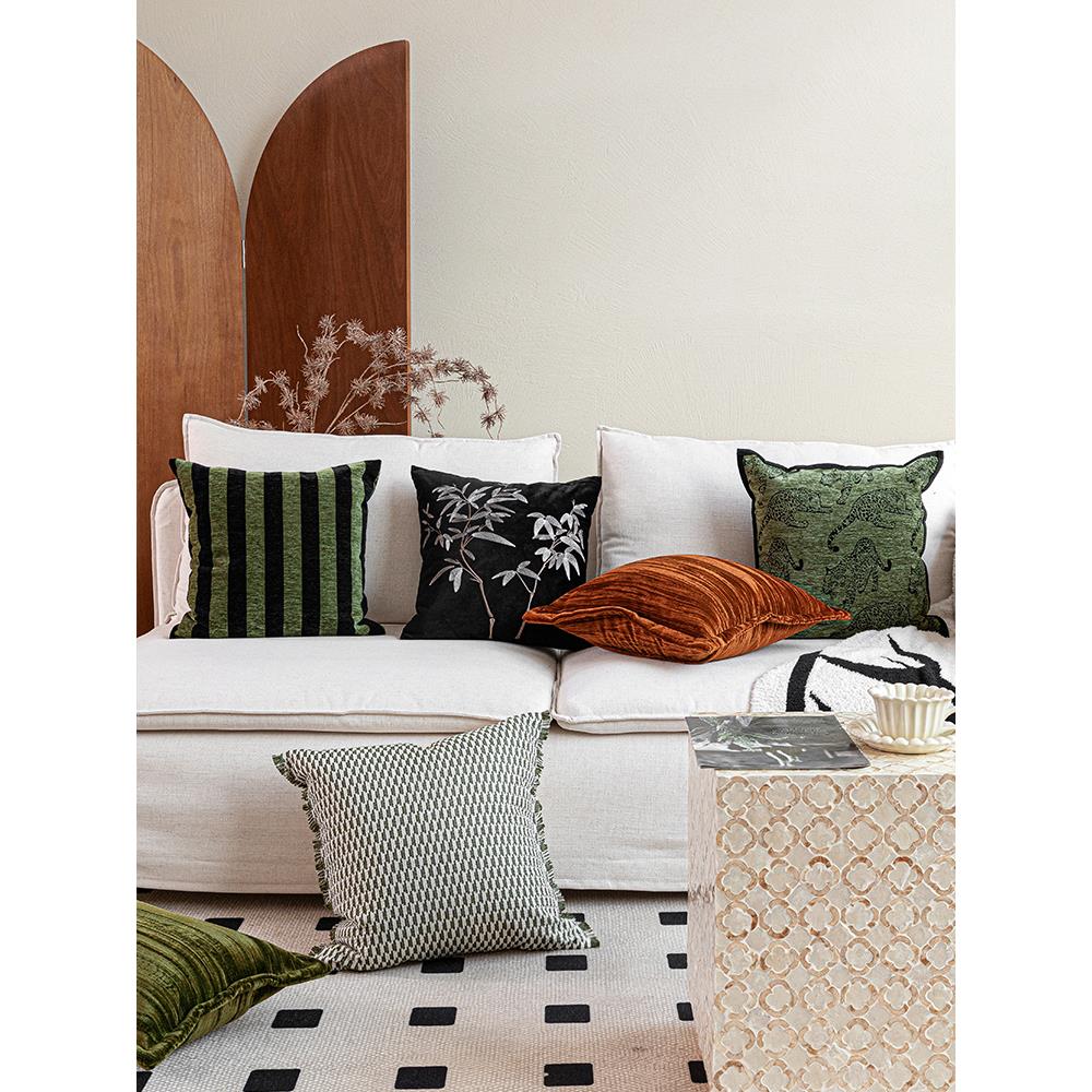 中世纪风格抱枕，覆古绿与黑白相间的靠垫，法式中式沙发靠垫，民