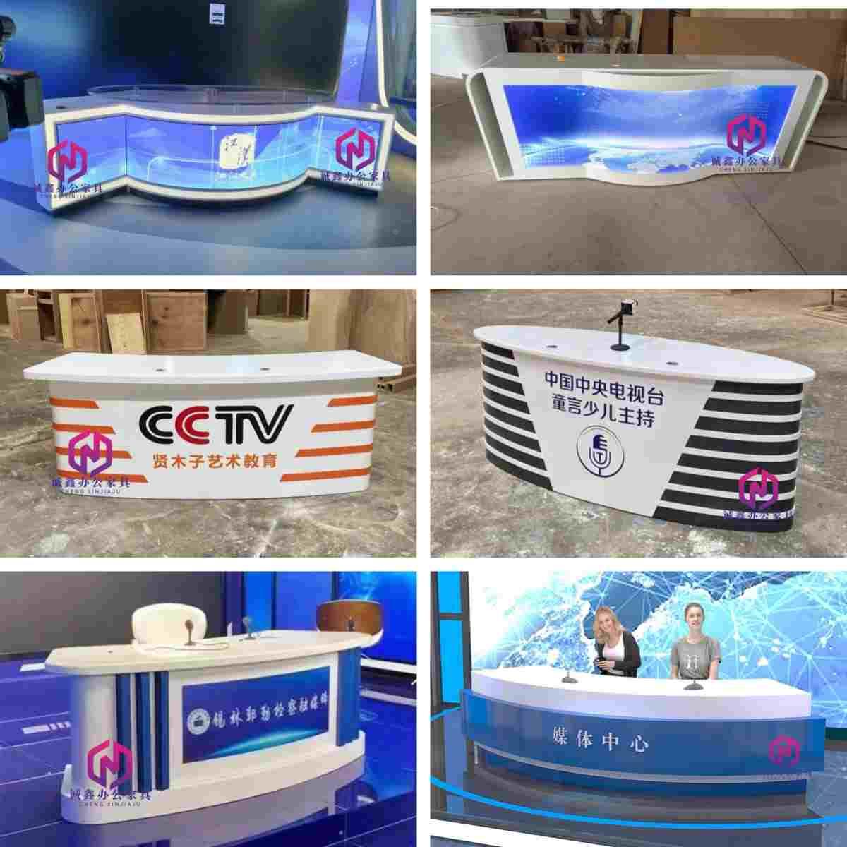 演播室主播播音台融媒体新闻播报台访谈桌少儿口才培训主持演讲台