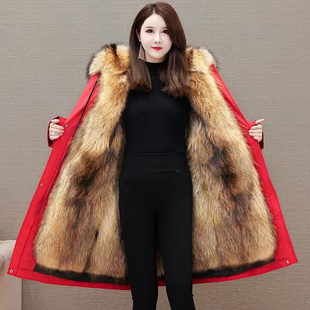 派克服女2024冬新款 海宁皮草外套 可拆卸内胆貂绒皮毛一体大衣长款