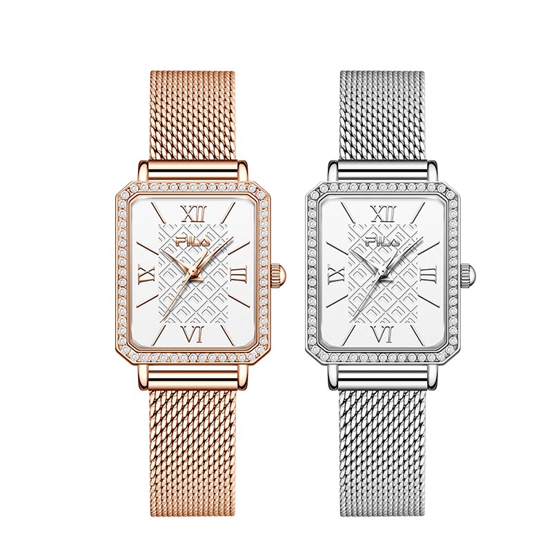 fila斐乐手表女士轻奢商务小方块钢带镶钻闪亮复古典雅石英6520