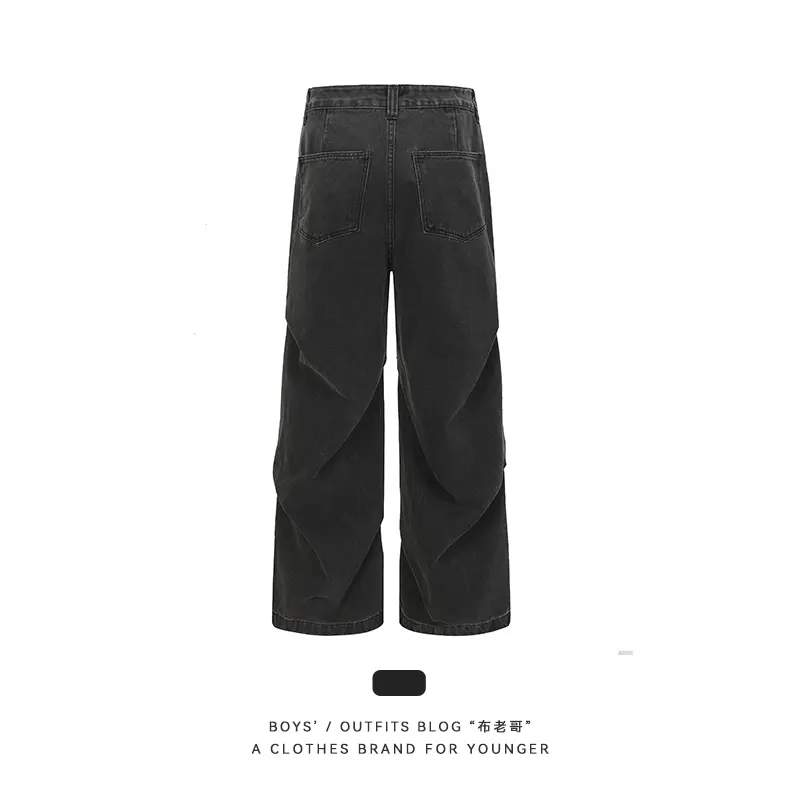 布老哥Blog复古宽松褶皱直筒工装裤