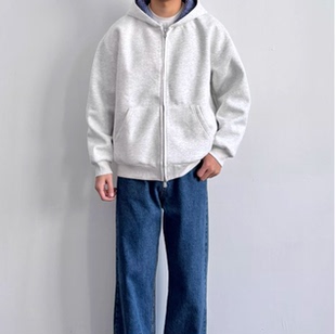 ONUN miu系外套 复古蓝格纹连帽拉链卫衣百搭短宽休闲cleanfit开衫