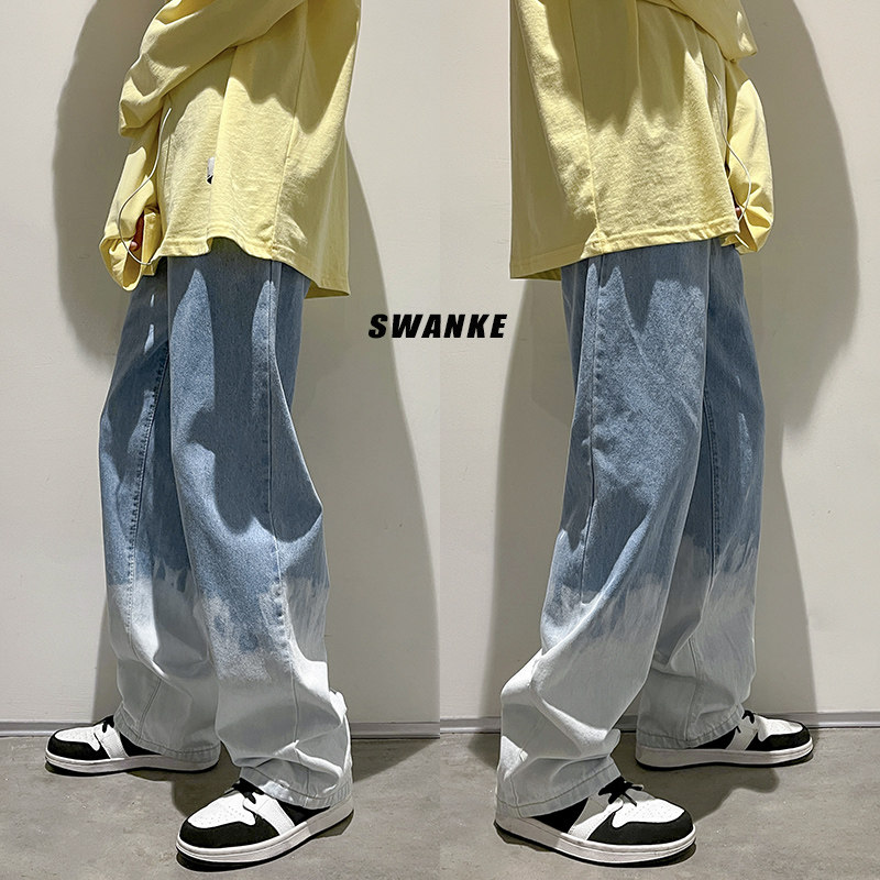 宋亚轩同款裤子设计高级感渐变牛仔裤男直筒hiphop古着vintage裤