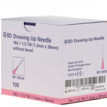 美国BD Drawing Up Needle 18G without bevel 300204 平头针钝针