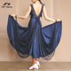 又见梵羽冬季 蓝色大摆连衣裙摩登鱼骨裙TL863 国标舞蹈长裙无袖