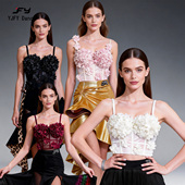 2026又见梵羽外穿内衣立体花朵短款 吊带钉珠小上衣拉丁舞蹈服M01