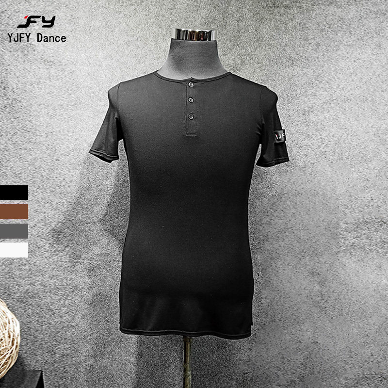 又见梵羽拉丁舞蹈服男士上衣莫代尔练习服拉丁短袖国标舞服BY308