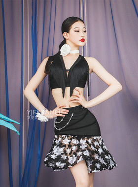 梵羽【包容她】拉丁舞服美背上衣印花鱼骨半裙练功服夏季ADL62