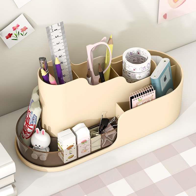 桌面收纳盒学生宿舍笔筒化妆品梳妆台口红化妆盒置物架塑料储物盒