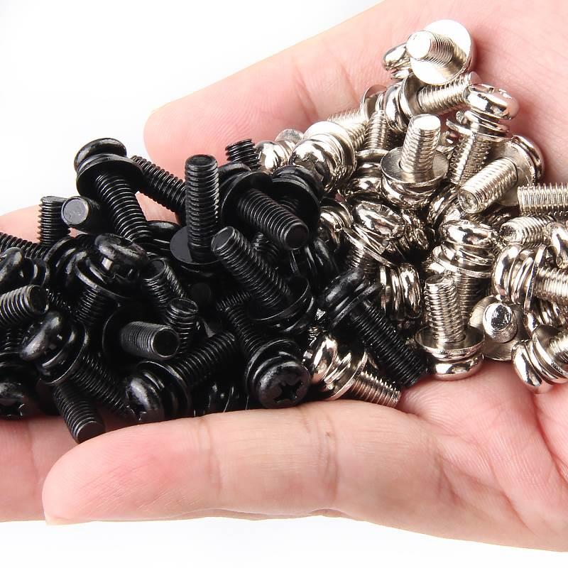 泽克镀镍圆头三组合螺丝镀锌黑色十字盘头螺钉带垫片弹垫M2M3M4M5
