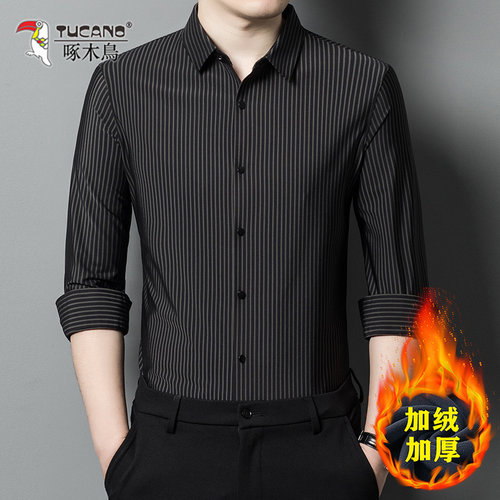 啄木鸟加绒桑蚕丝条纹衬衫休闲