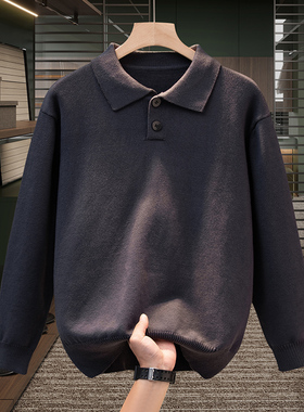 欧美设计师⭐Chrisma Katch~纯色翻领长袖针织polo衫男士秋冬新款