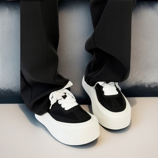 韩版简约饼干板鞋男款大码厚底增高大头休闲鞋秋冬透气软底帆布鞋