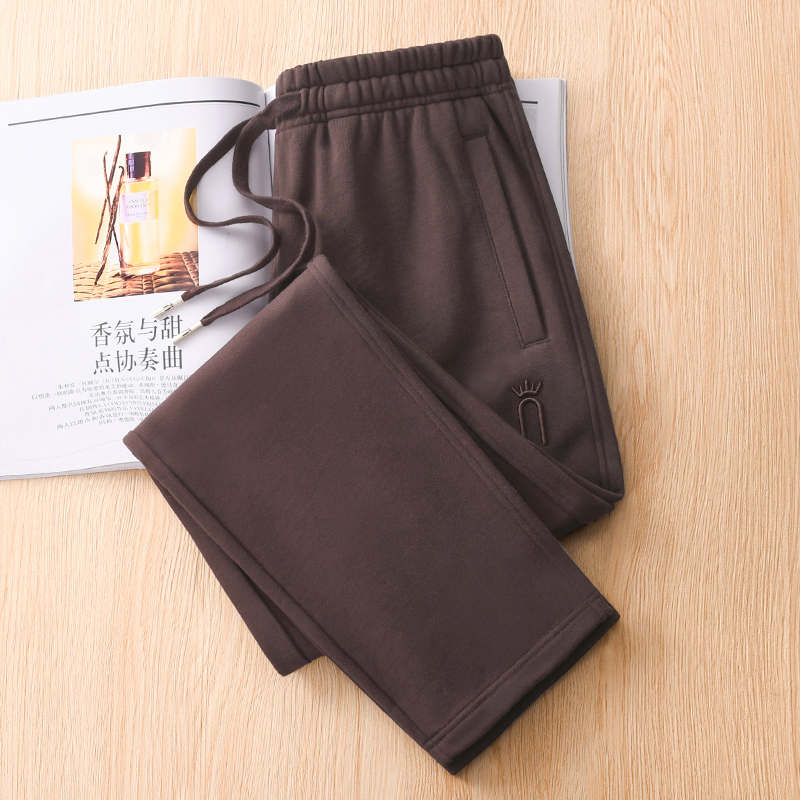 MAROLIO~高端纯棉运动裤男女同款秋冬加绒直筒裤宽松休闲情侣卫裤