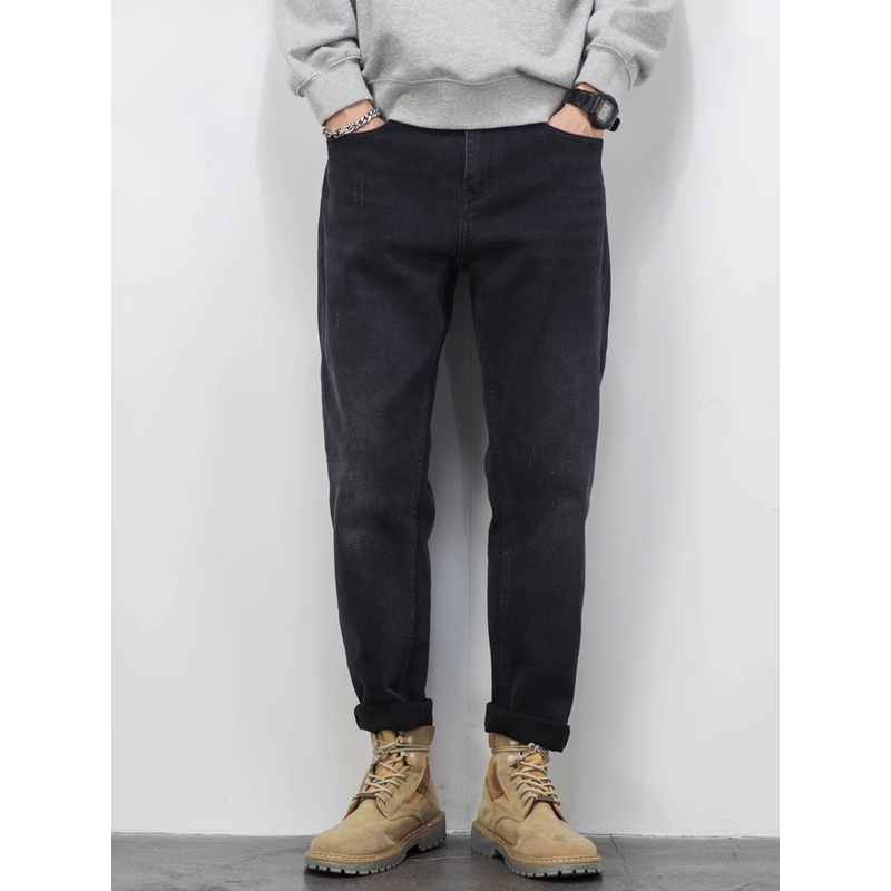 SubscrewMade潮牌直筒牛仔裤弹力锥形显瘦秋冬款宽松潮加绒加厚裤