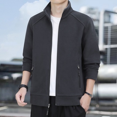 摇粒绒夹克男秋冬季2025新款宽松立领卫衣加绒保暖休闲抓绒外套男
