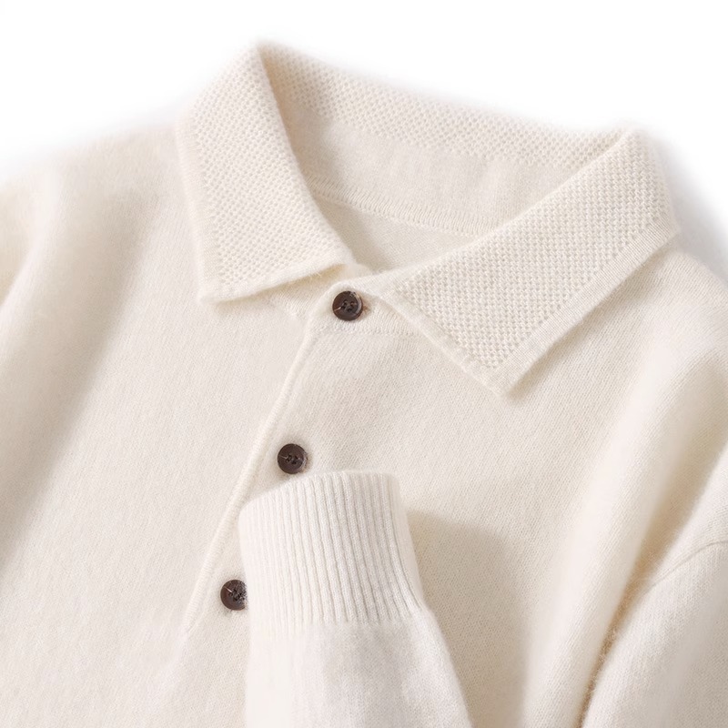 BOZZ BURY~重磅德国织造！100%纯羊毛衫男宽松纯色polo领针织毛衣