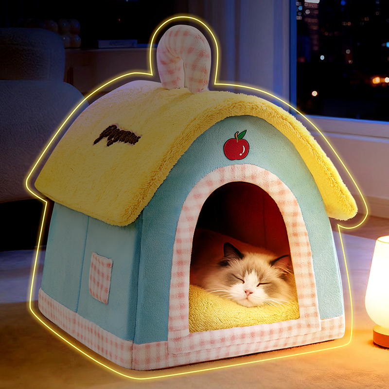 猫窝冬天加厚保暖封闭安全感房屋幼猫睡觉的别墅狗窝四季通用宠物
