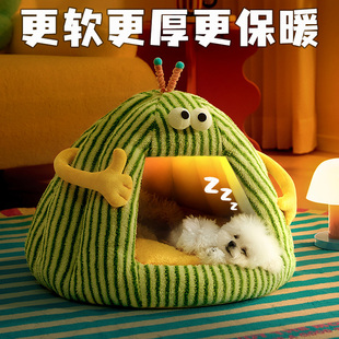 狗窝冬天保暖半封闭式帐篷小型犬泰迪房屋猫窝安全感四季通用睡袋