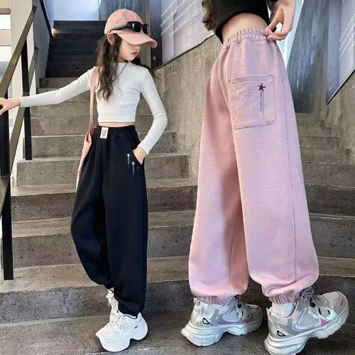 女童裤子春秋款加绒加厚休闲卫裤