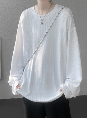 edge studio 边缘工作室重330g提花纹理感长袖大码打底T恤上衣男