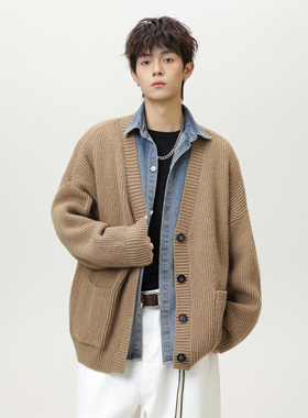 edge studio 边缘工作室 长袖宽松怀旧复古麻花针织开衫男装