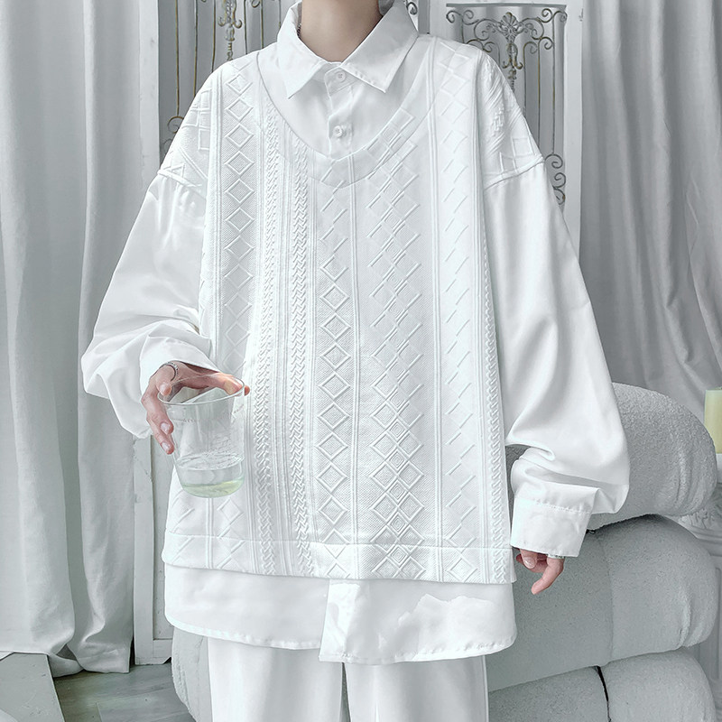 edge studio 边缘工作室假两件套头拼接卫衣男设计感翻领长袖衬衫