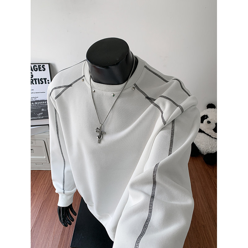 edge studio 边缘工作室420g高克重拼接解构铆钉圆领大码长袖卫衣