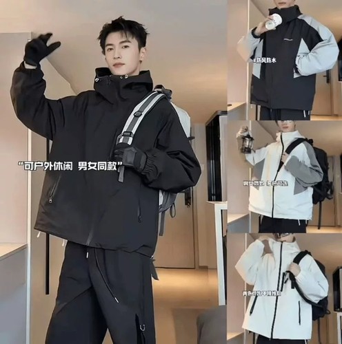 HN潮牌【双面穿】秋季新款连帽冲锋夹克户外防风宽松百搭外套上衣