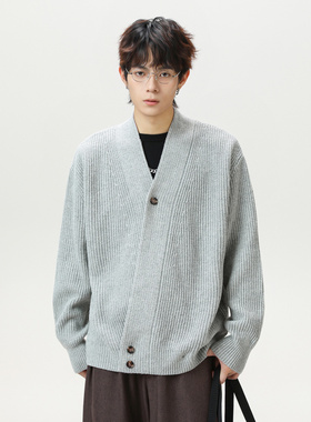 edge studio 边缘工作室开衫毛衣男秋冬款针织衫重磅感斜门襟外套