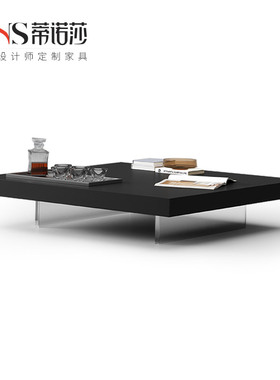 亚克力悬浮茶几意式极简客厅家用设计师严选方形盒子黑色岩板茶几