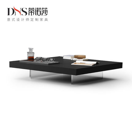 亚克力悬浮茶几意式极简客厅家用设计师严选方形盒子黑色岩板茶几