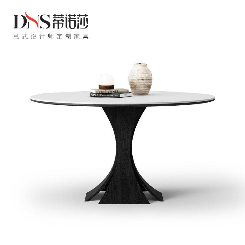 实木岩板圆餐桌德利丰圆形带转盘小户型简约现代设计师诧寂风圆桌