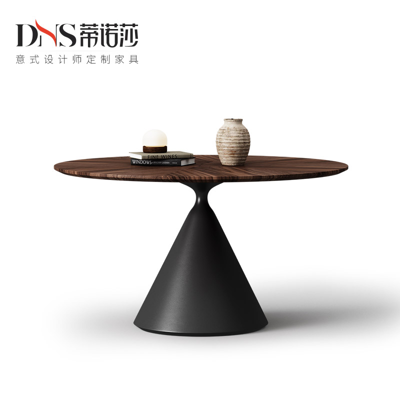 蒂诺莎圆形黑胡桃木复古风餐桌