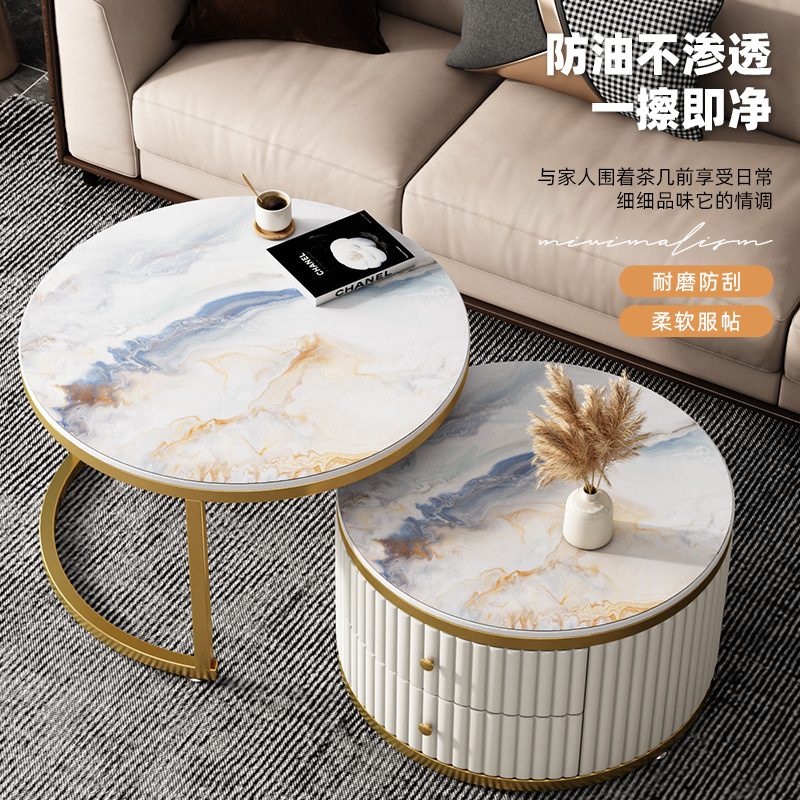 仿大理石纹圆形茶几桌布免洗防油防水隔热餐桌面保护垫轻奢高级感