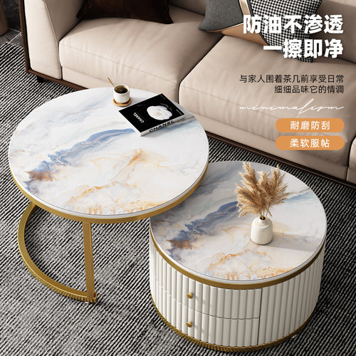 优轩仿大理石纹圆形茶几桌布