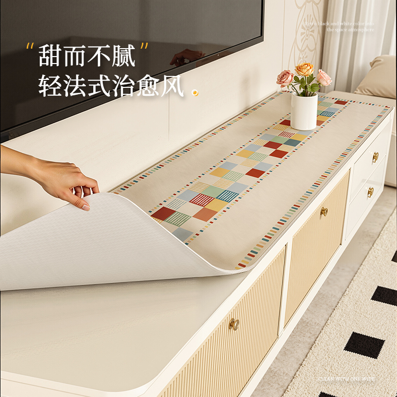 法式电视柜桌垫2025新款奶油风免洗桌布斗柜鞋柜餐边柜台面保护垫