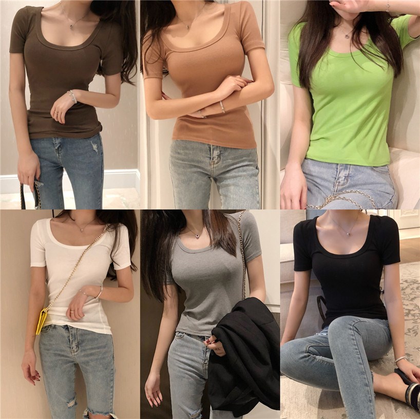 Korean Edition sexy Self cultivation Show thin jacket summer new pattern All-match fashion Short sleeved Tight fitting Base coatin the Women's clothing/Boutique , T-shirt  category - from Buy2taobao.com to provide professional Taobao agent buy service