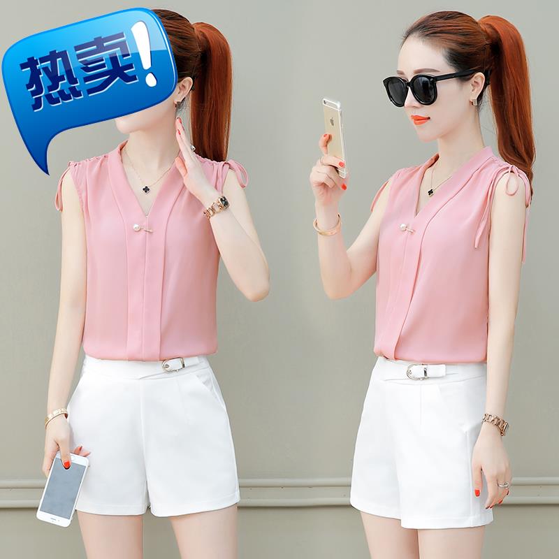 Sleeveless chiffon shirt 2019 New Korean vk Primer shirt Solid Easy Self cultivation Short sleeved jacketin the Women's clothing/Boutique , Lace shirt/Chiffon shirt  category - from Buy2taobao.com to provide professional Taobao agent buy service