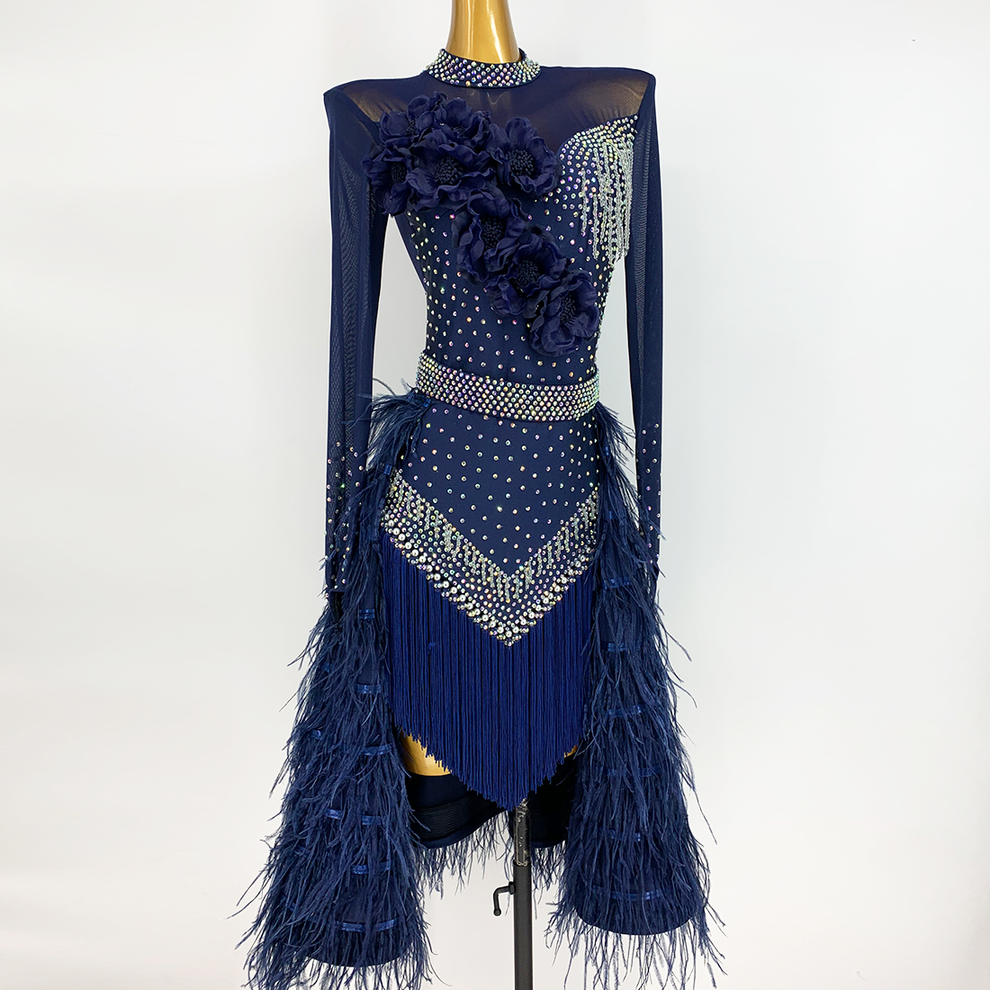 裳工坊拉丁舞演出比赛服鸵鸟毛