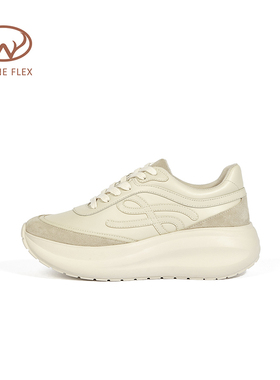 韦恩Wayne Flex女款百搭圆头轻便厚底系带舒适增高显瘦拼色休闲鞋