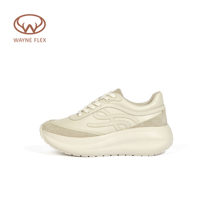 韦恩Wayne Flex女款百搭圆头轻便厚底系带舒适增高显瘦拼色休闲鞋