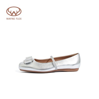 韦恩Wayne Flex新款蝴蝶结扣饰法式风玛丽珍浅口平底低跟气质单鞋