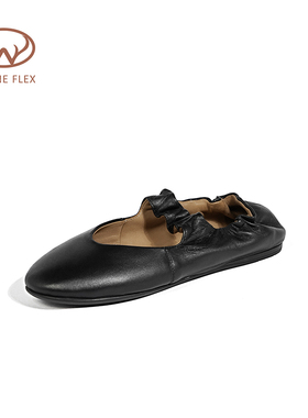 韦恩Wayne Flex复古褶皱浅口时髦优雅玛丽珍圆头百搭透气平底单鞋