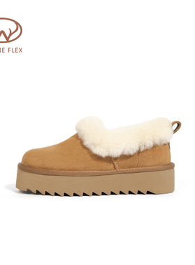 韦恩Wayne Flex一脚蹬舒适百搭棉鞋防泼水皮毛一体厚底雪地靴