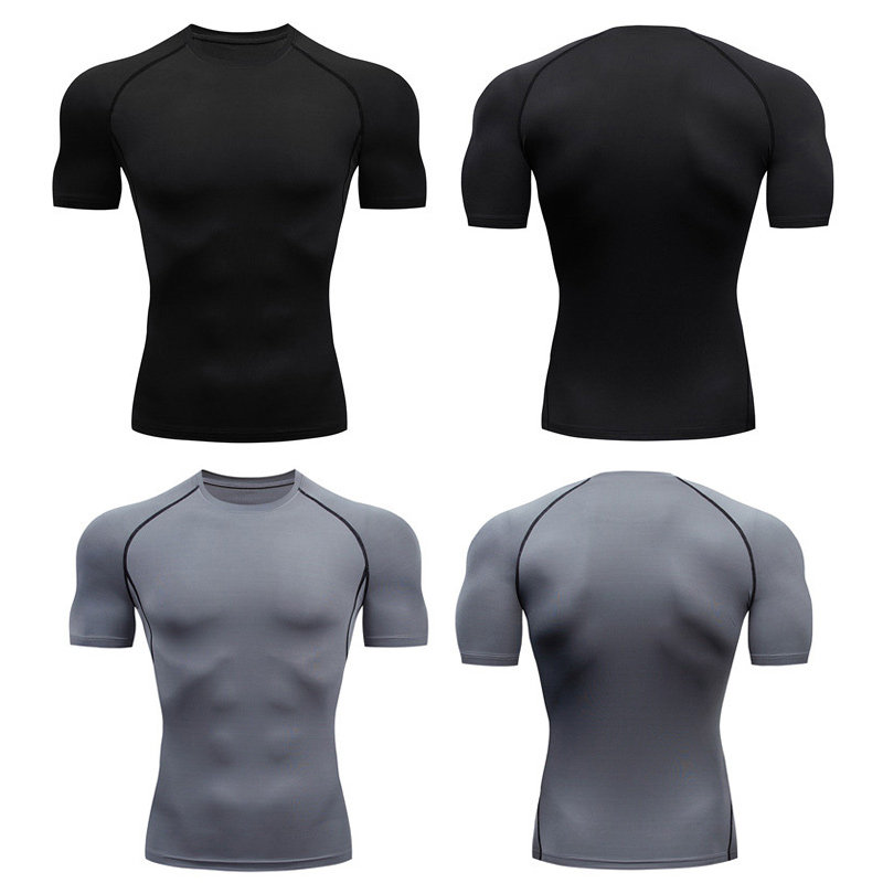 TIGHT SHORT SLEEVES MENS FAST DRY BREATHABLE HIGH-ELASTIC TOP BASKETBALL RUNNING TRAINING UNDERWEAR SPORTS T-SHIRT FITNESS WEAR