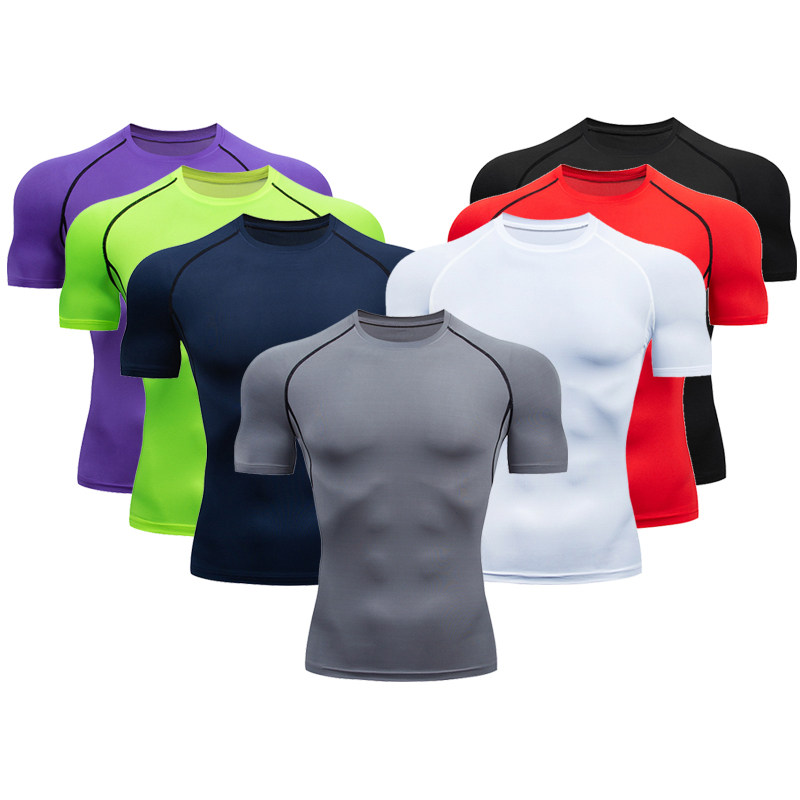 TIGHT SHORT SLEEVES MENS FAST DRY BREATHABLE HIGH-ELASTIC TOP BASKETBALL RUNNING TRAINING UNDERWEAR SPORTS T-SHIRT FITNESS WEAR